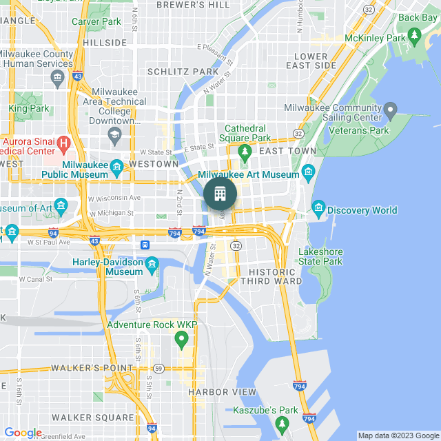 Map of 511 Partners, LLC AKA The Huron Building, a Office real estate investment opportunity in Milwaukee, WI listed on the CrowdStreet Marketplace. 