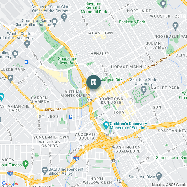 Map of The Carlysle, a Mixed Use real estate investment opportunity in San Jose, CA listed on the CrowdStreet Marketplace. 