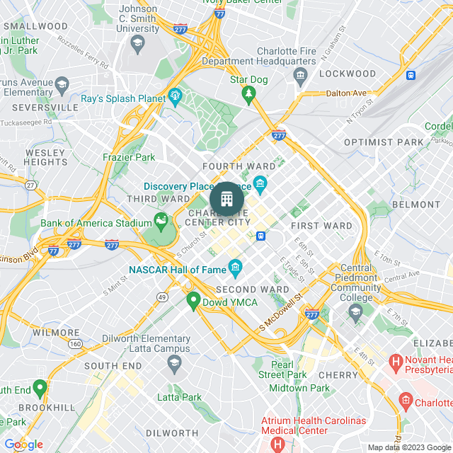 Map of The Johnston Building, a Office real estate investment opportunity in Charlotte, NC listed on the CrowdStreet Marketplace. 