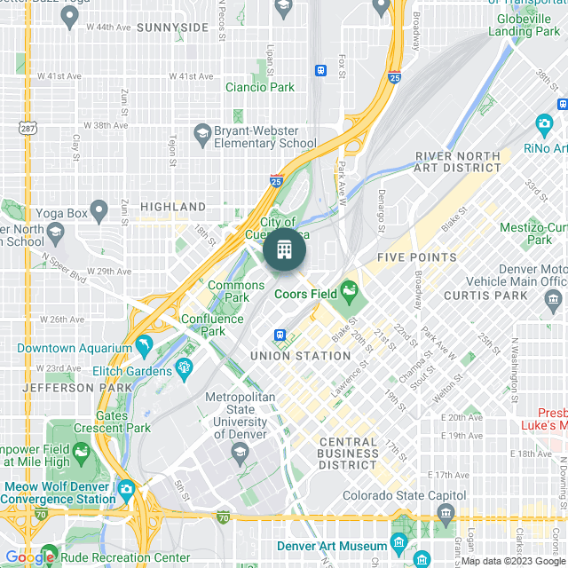 Map of Urban Living at 19th and Chestnut, a Multifamily real estate investment opportunity in Denver, CO listed on the CrowdStreet Marketplace. 