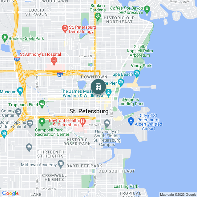 Map of First Central Tower, a Office real estate investment opportunity in St. Petersburg, FL listed on the CrowdStreet Marketplace. 