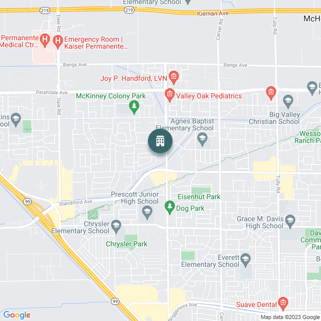 Map of Summerview Apartment Homes, a Multifamily real estate investment opportunity in Modesto, CA listed on the CrowdStreet Marketplace. 