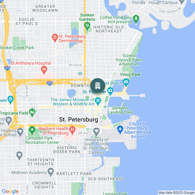 Map of Morgan Stanley Tower, a Office real estate investment opportunity in St. Petersburg, FL listed on the CrowdStreet Marketplace. 