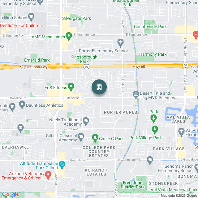 Map of Baseline Professional Medical Center, a Medical Office real estate investment opportunity in Gilbert, AZ listed on the CrowdStreet Marketplace. 