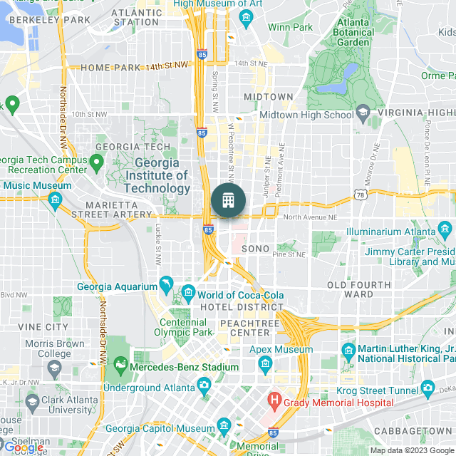 Map of Atlanta Crowne Plaza / Staybridge Suites Hotel, a Hotel / Hospitality real estate investment opportunity in Atlanta, GA listed on the CrowdStreet Marketplace. 