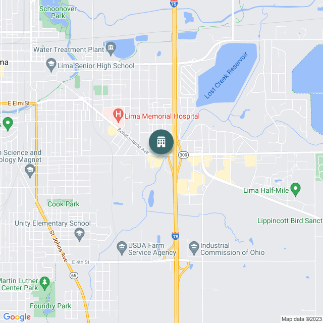 Map of IntelliStay Lima, a Hotel / Hospitality real estate investment opportunity in Lima, OH listed on the CrowdStreet Marketplace. 