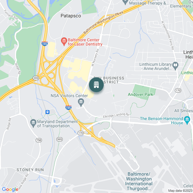 Map of Hilton Baltimore BWI Airport, a Hotel / Hospitality real estate investment opportunity in Baltimore, MD listed on the CrowdStreet Marketplace. 