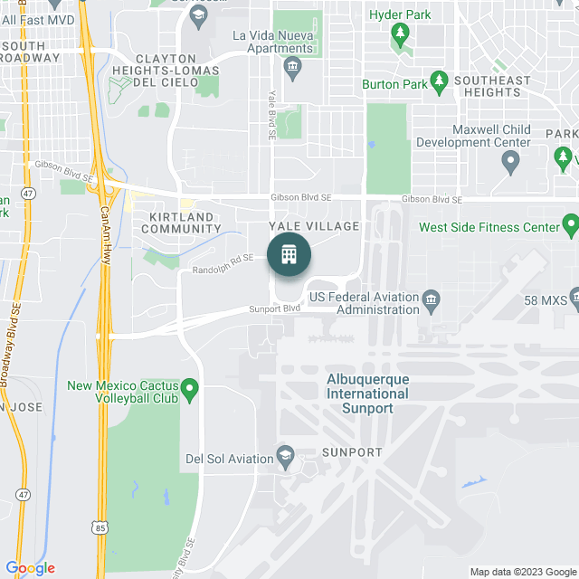 Map of Sheraton ABQ Airport Hotel, a Hotel / Hospitality real estate investment opportunity in Albuquerque, NM listed on the CrowdStreet Marketplace. 