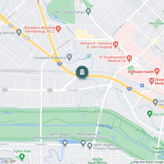 Map of Bridge Labs at Pegasus Park, a Flex R&D real estate investment opportunity in Dallas, TX listed on the CrowdStreet Marketplace. 